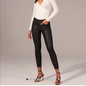 Coated black high rise super skinny ankle jeans